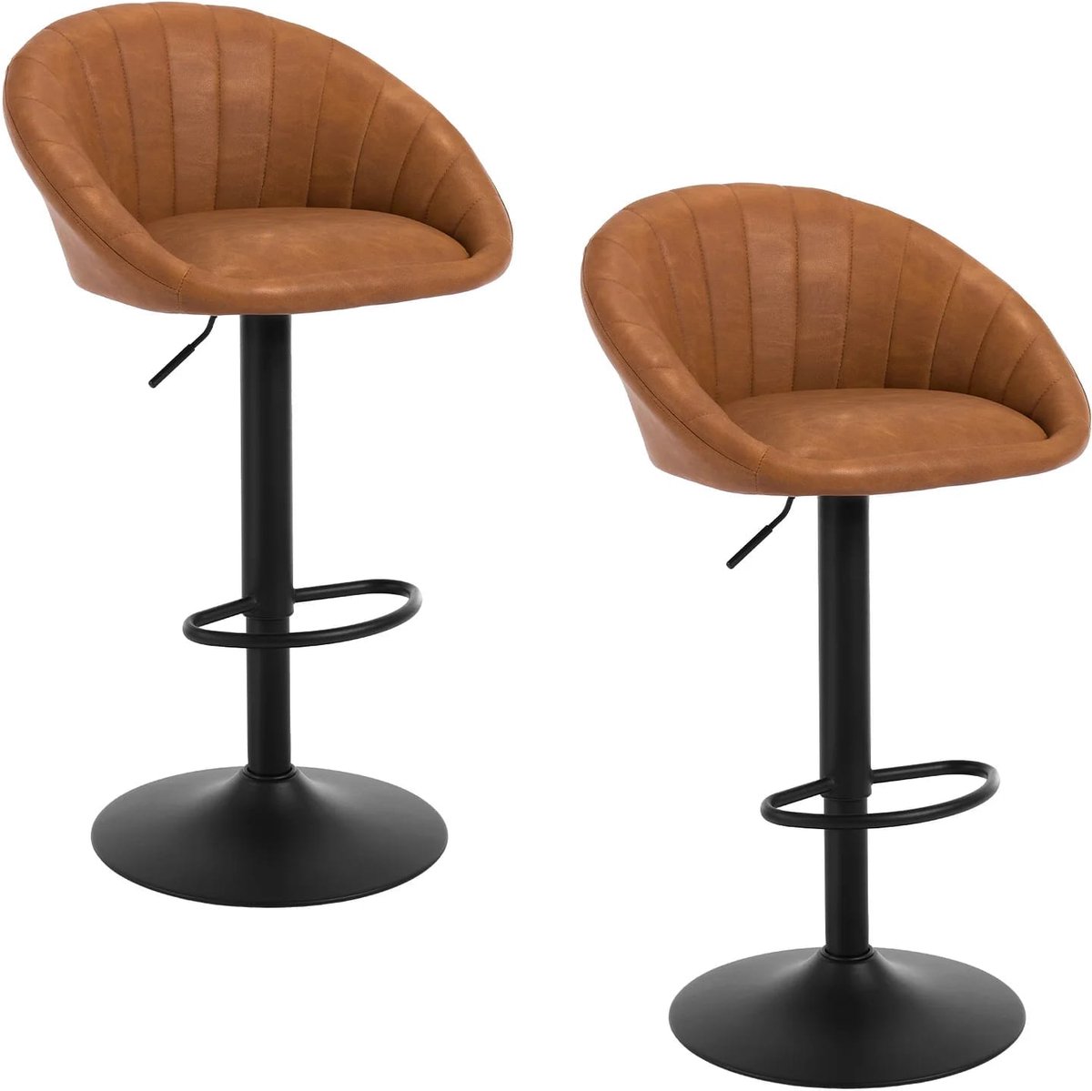 Klarven Barkrukken Bruin kunstleer - Barkrukken Set van 2 - Barkrukken met Rugleuning - Bar Stool - In hoogte verstelbaar, 360° draaibaar, ergonomische rugleuning