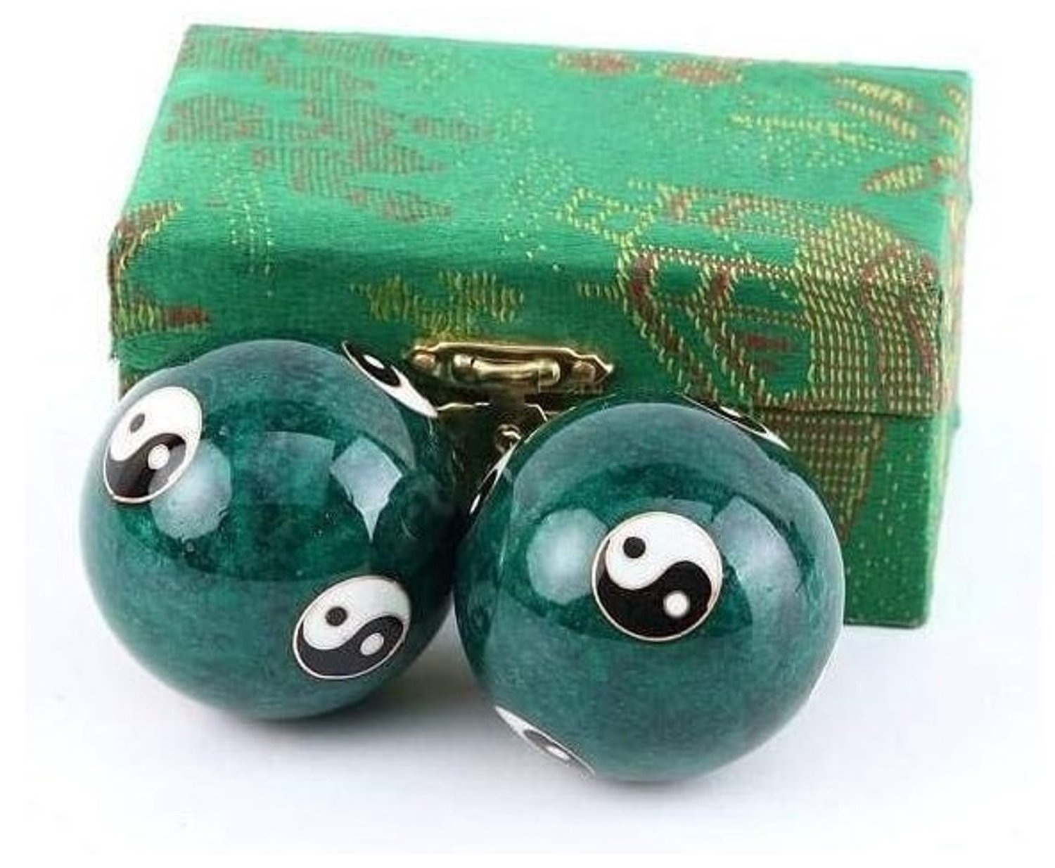 Set Qi Gong Yin Yang Ballen - Groen - 45 mm - Gepartitioneerd Metaal - Voor Ontspanning en Gezondheid