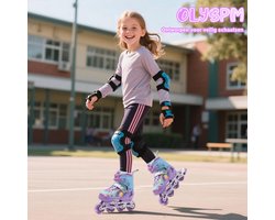OLYSPM Kinderskeelers,4 Maten Verstelbare Inline Skates met 8 Verlichte Wieltjes,Verblindende Regenboog voor - ShopVlot