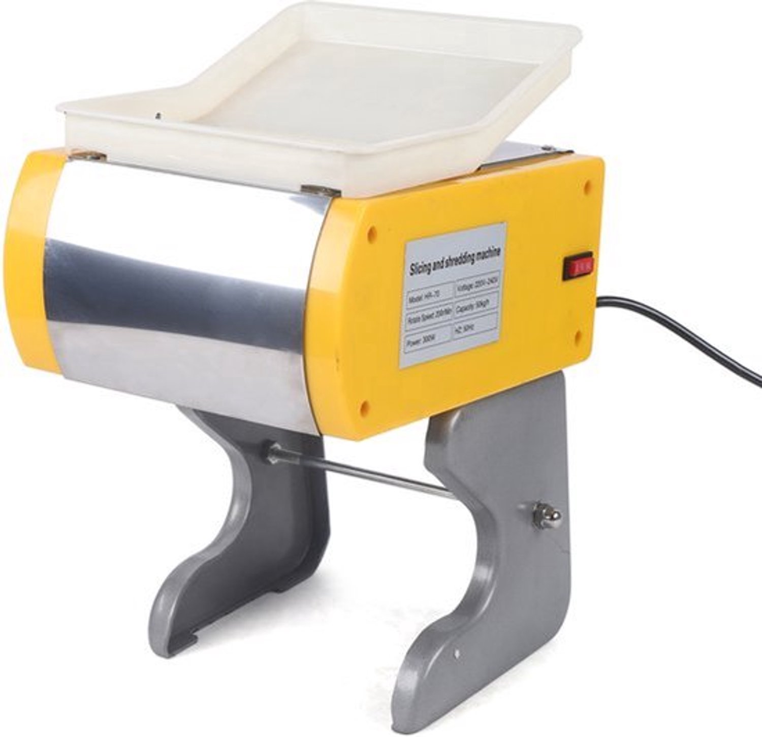 Vleessnijmachine Elektrisch - Geel - 300W Vermogen - Tafelblad - 50 kg/u Capaciteit - Roestvrijstaal - Voor Vlees Snijden En Versnipperen