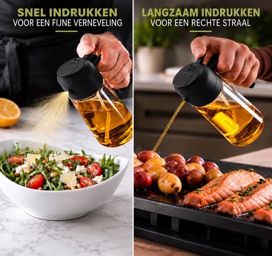 Navazz Olijfolie sprayer - 2-in-1 spray- en schenkfunctie - Glas - Olie sprayer - Olie spray voor koken, grillen en bakken - Oliefles - Incl. E-kookboek — cadeau in Boeken - foto 4