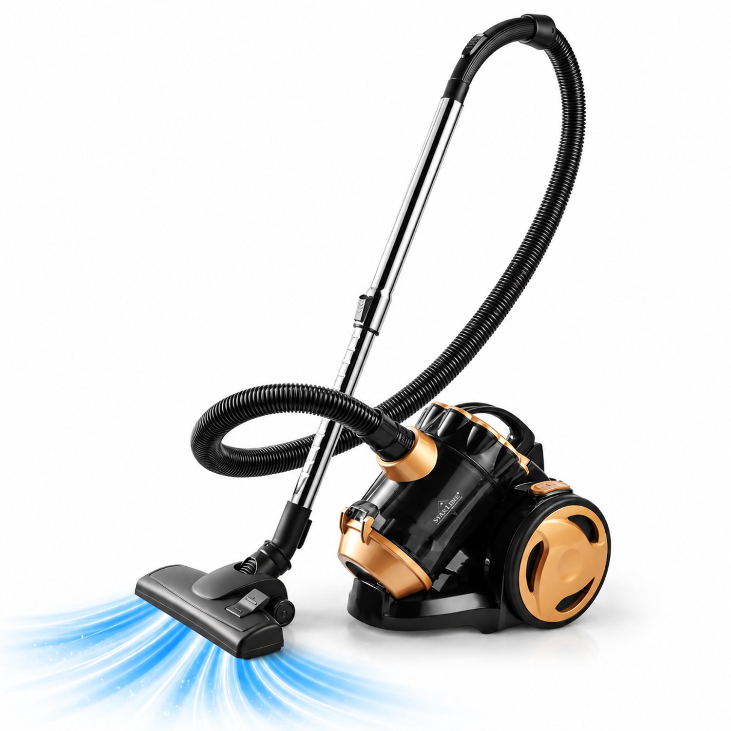 Swiss Haus ® BVC2120 Stofzuiger Zonder Zak – Cycloon Stofzuiger met Krachtige Zuigkracht – 2L Stofreservoir – Telescopische Buis – Compact & Lichtgewicht - Zwart/Goud