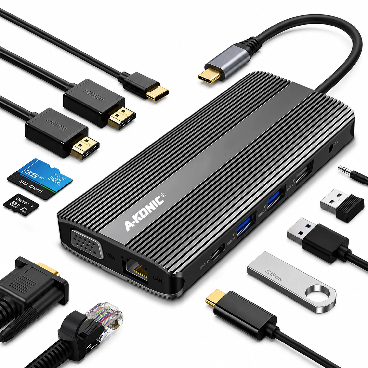 Image of A-KONIC Corporate Dock – USB-C Docking Station voor Laptop – Dual HDMI 4K – 100W – 3 Schermen – Gigabit Ethernet