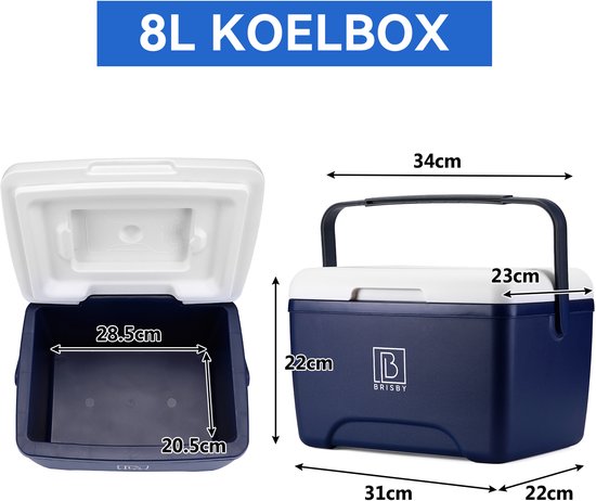 Brisby Koelbox - Frigobox - 8L - Blauw - Tot maximaal 40 uur isolatie - Incl. 2 dikke koelelementen van 450ml - Met koelelementen vergrendeld in deksel en Brisby 500ml Zwarte Dubbelwandige Thermosfles van Brisby — afbeelding 5