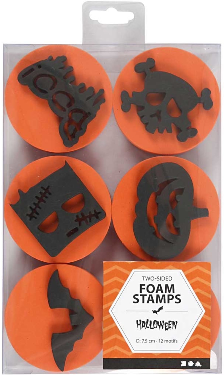 Foam stempels, Halloween, d 7,5 cm, dikte 2,5 cm, 6 stuk/ 1 doos
