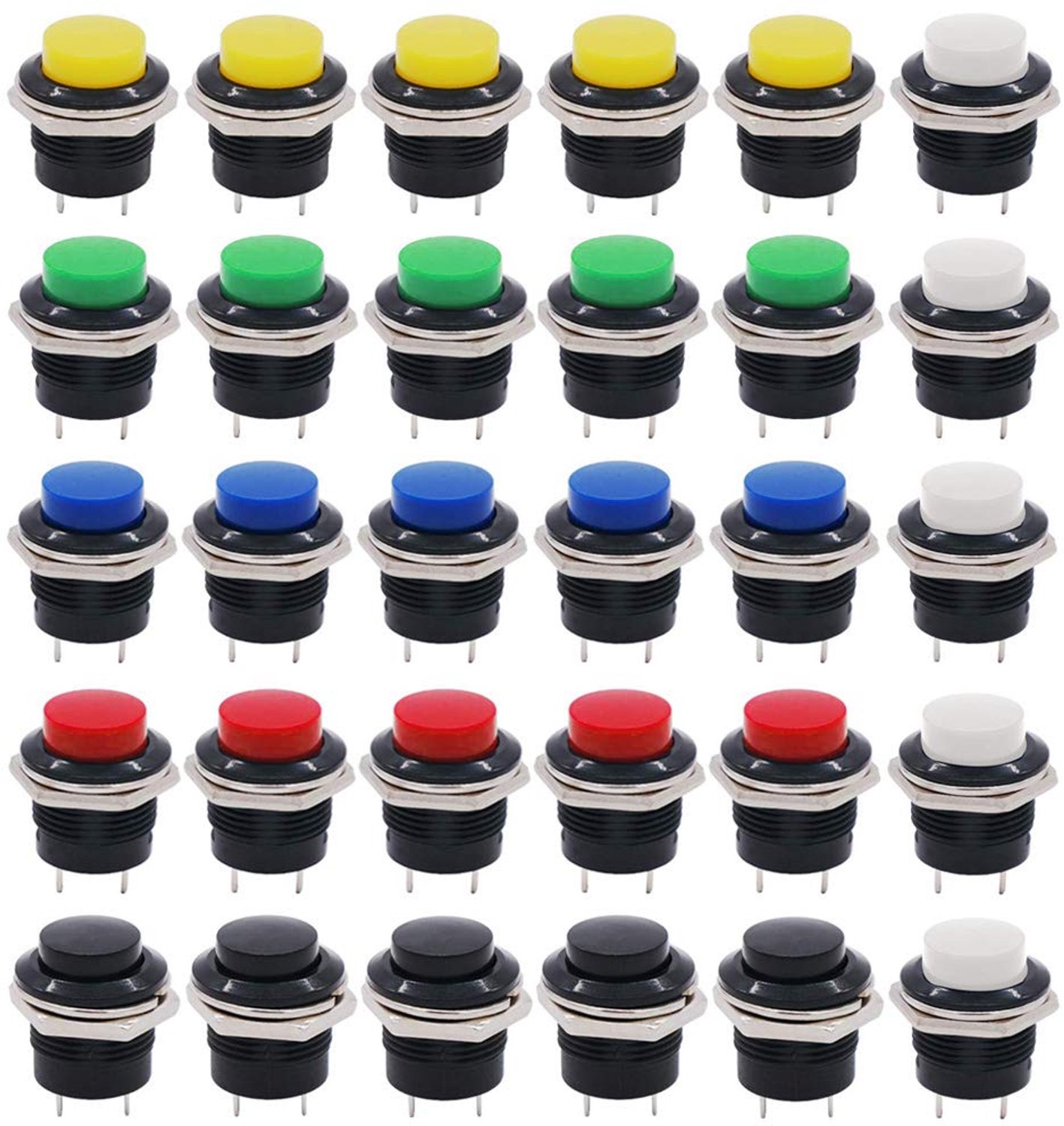 30pcs Premium 16mm Round High Head Instantaneous Push Button Switch, 2-Pole SPST Plastic, Lockless 3A 250V AC / 6A - ShopVlot