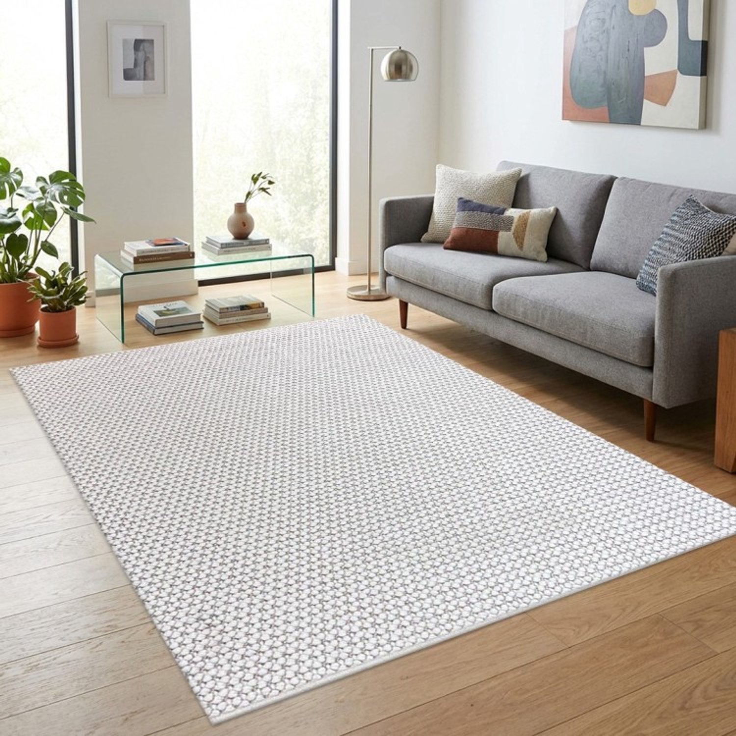 TapisTrend Designer tapijt Crème 200x280 cm Effen binnen-/buitenkleed met een moderne geweven textuur, geschikt voor terras, balkon en woonkamer Beige