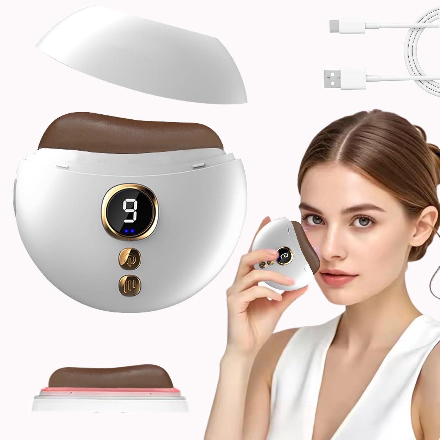 Gua Sha gezichtsschraper 4-in-1 - elektrisch - rood licht en Bianstone - gezichtsliftapparaat voor anti-aging - ShopVlot