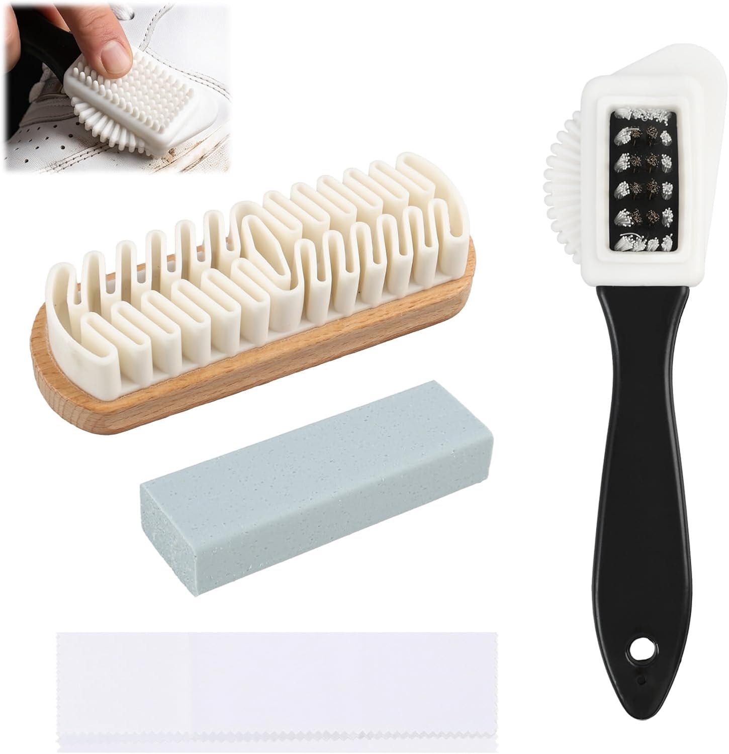 Schoenborstelset voor suède en nubuck, suède borstel van crêpe met reinigingsgum, multifunctionele borstel met 4 - ShopVlot