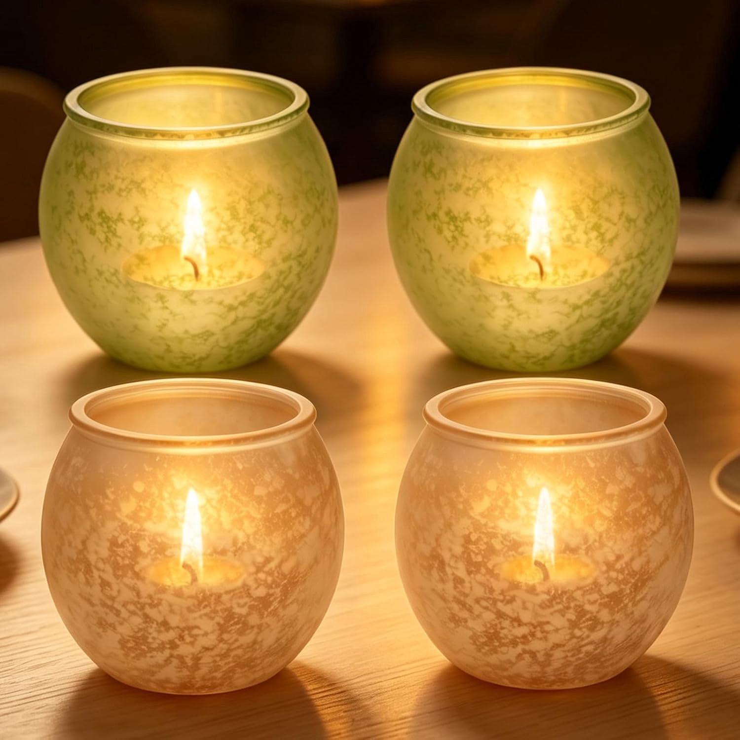 Set van 4 barnsteen theelichthouders glas, elegante kaarsenglazen voor votiefkaarsen, theelichthouder glas voor - ShopVlot