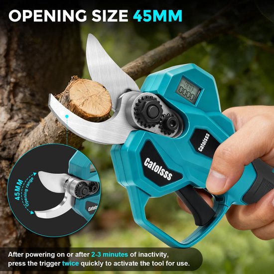 Accu takkenschaar compatibel met Makita 18V batterij, opening 32 mm, Max 45 mm snijdiameter, met 2 m verlengstang, LCD-digitaal display, voor het snoe — afbeelding 4