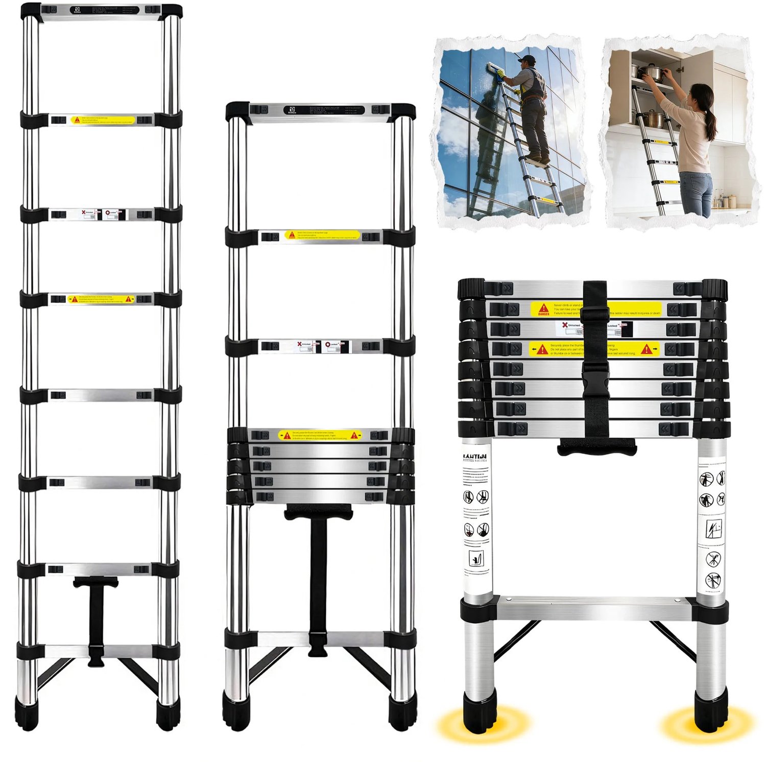 Molhaus Telescoopladder - 5 Meter - 150 kg - 13 Antislip treden - Inklapbaar - Met Vergrendeling en Draagband - Kofferbakformaat