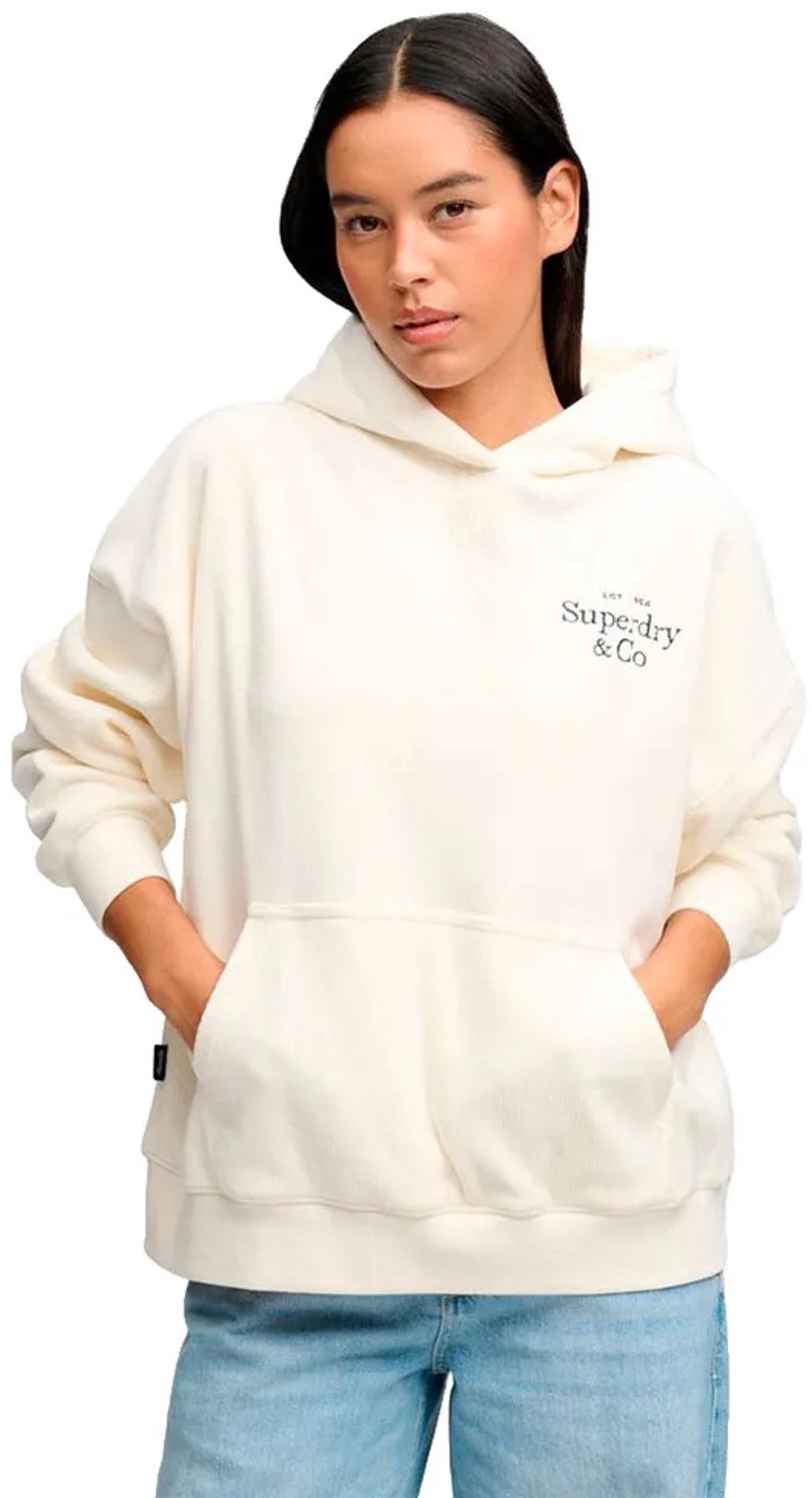 Superdry Drop Needle Velour Hoodie Relaxed Pasvorm Dames Hoodies Creme