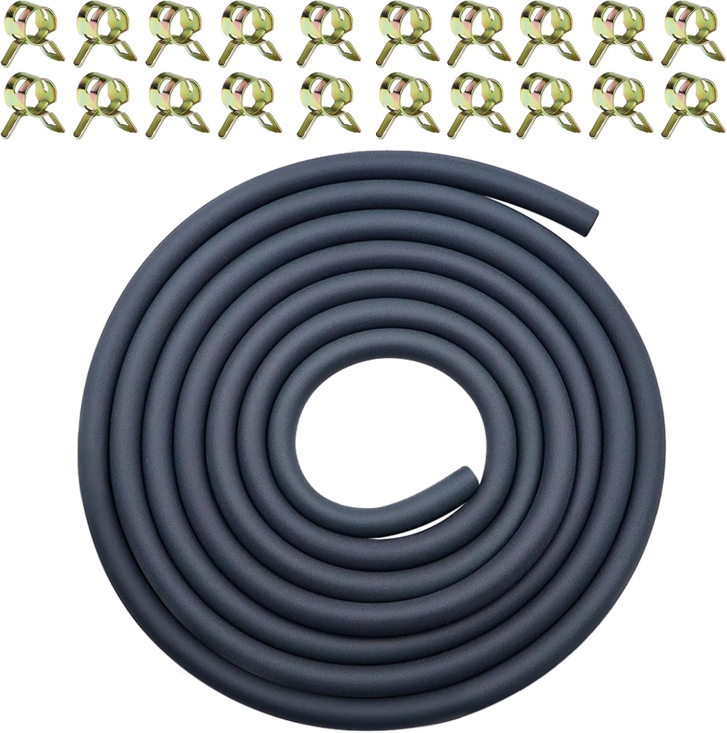 6mm Fuel Hose Set 2.4 Meters Fuel Hose Black Oil Hose Diesel Hose with 20Pcs Hose Clamps for Lawn Mower Tractor Car - ShopVlot