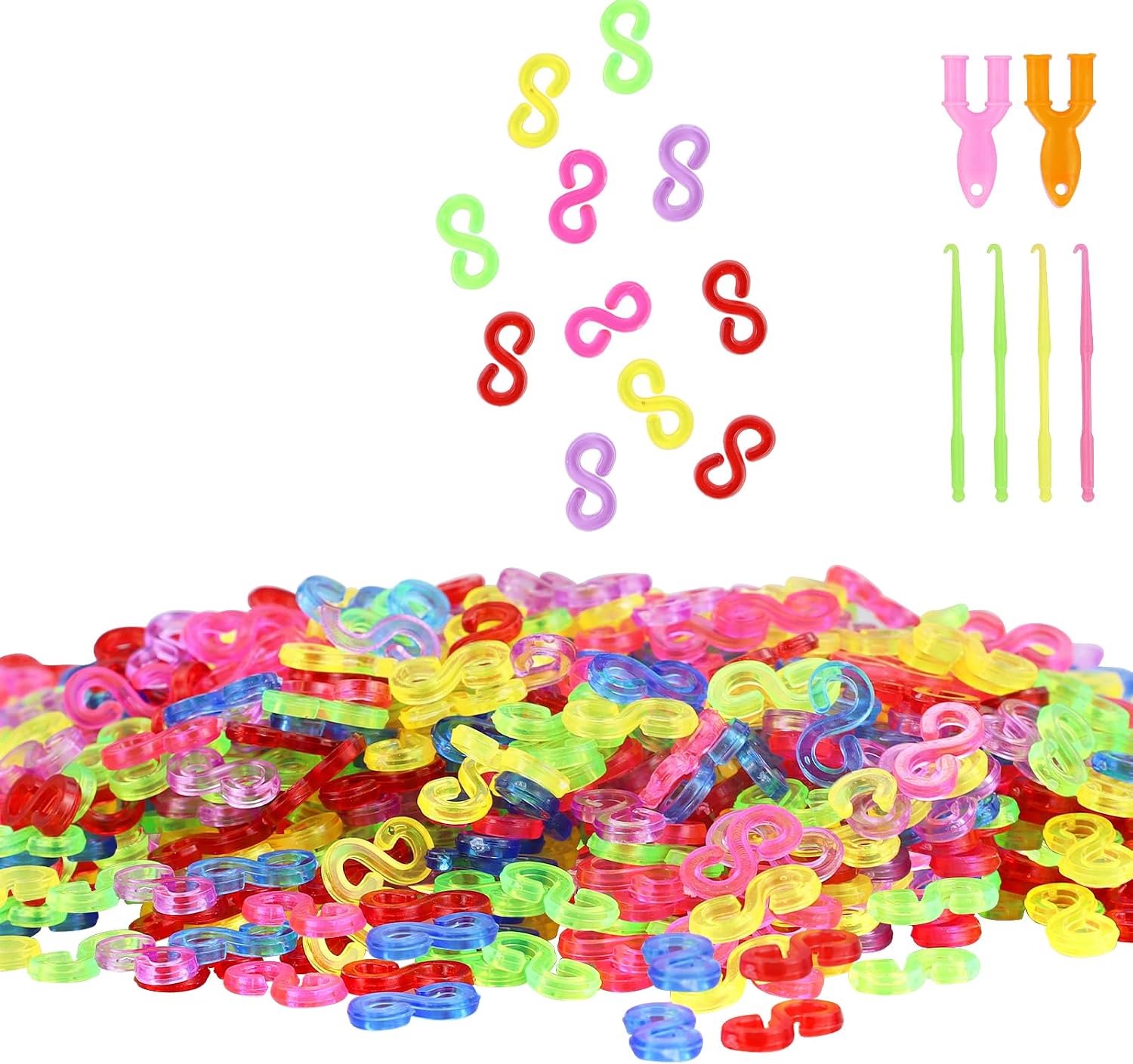 S Clips Rubber Band Clips 600pcs - Kleurrijk - Inclusief haakjes en gereedschap - Perfect voor het maken van armbanden - ShopVlot