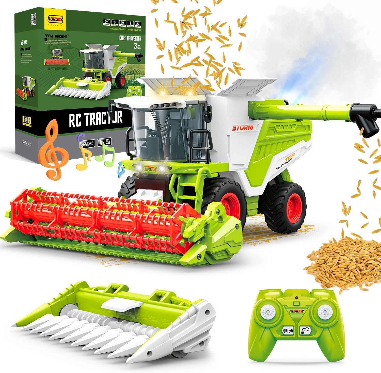 COIL RC Tractor/Maaidorser 1:24 – 6-kanaals afstandsbediening – Boerderij speelgoed – Licht, geluid en rook – 2,4 GHz