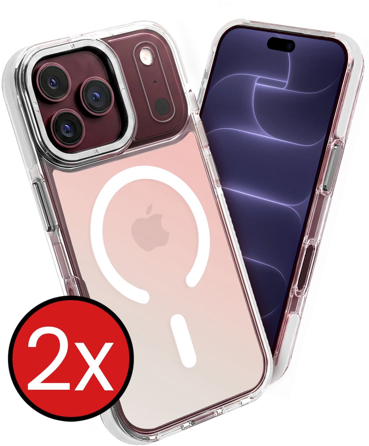Hoesje - 2 Stuks - Geschikt voor Apple iPhone 18 Pro - Magsafe Compatible - Holographic - Sterk & Shockproof - Shock Proof Case - Back Cover - Telefoon Hoes - Telefoonhoes - Wit