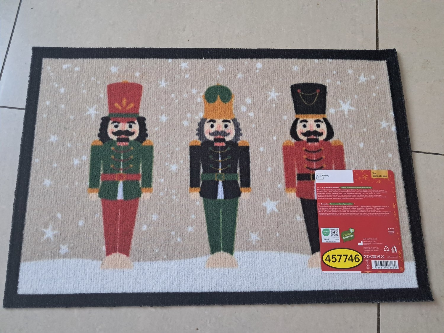 livarno Home Deurmat met Kerstprint - 40 x 60 cm - Notenkraker rood / beige / wit