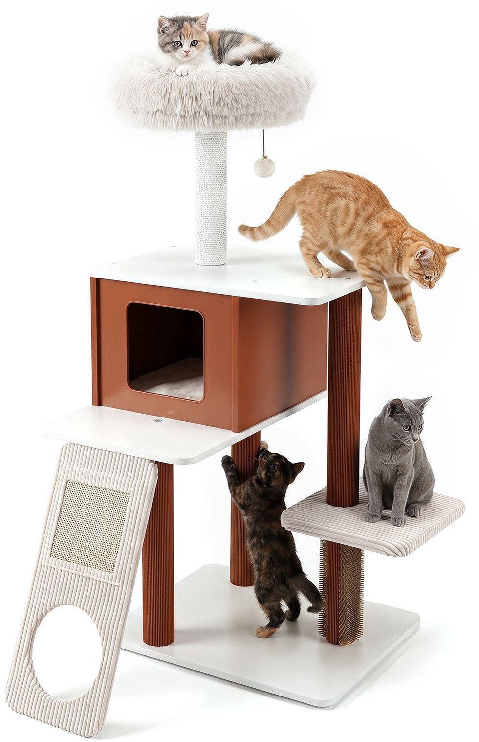 SureDeal® - Krabpaal - Kattenboom Moderne - Krabstam Borstelstam Sisalmat - 77,5x75x130 cm - Koffiebruin