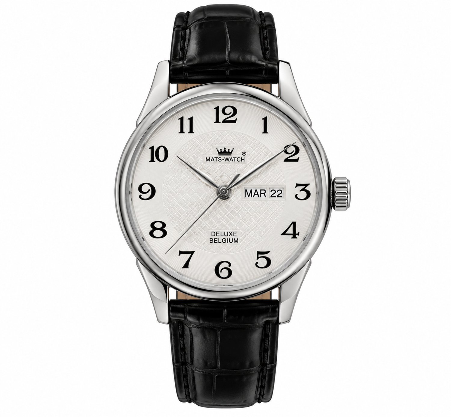Mats-Watch - Klassiek Herenhorloge - Zilverkleurige Horlogekast - Zwarte Leren Horlogeband - Quartz - Waterdicht