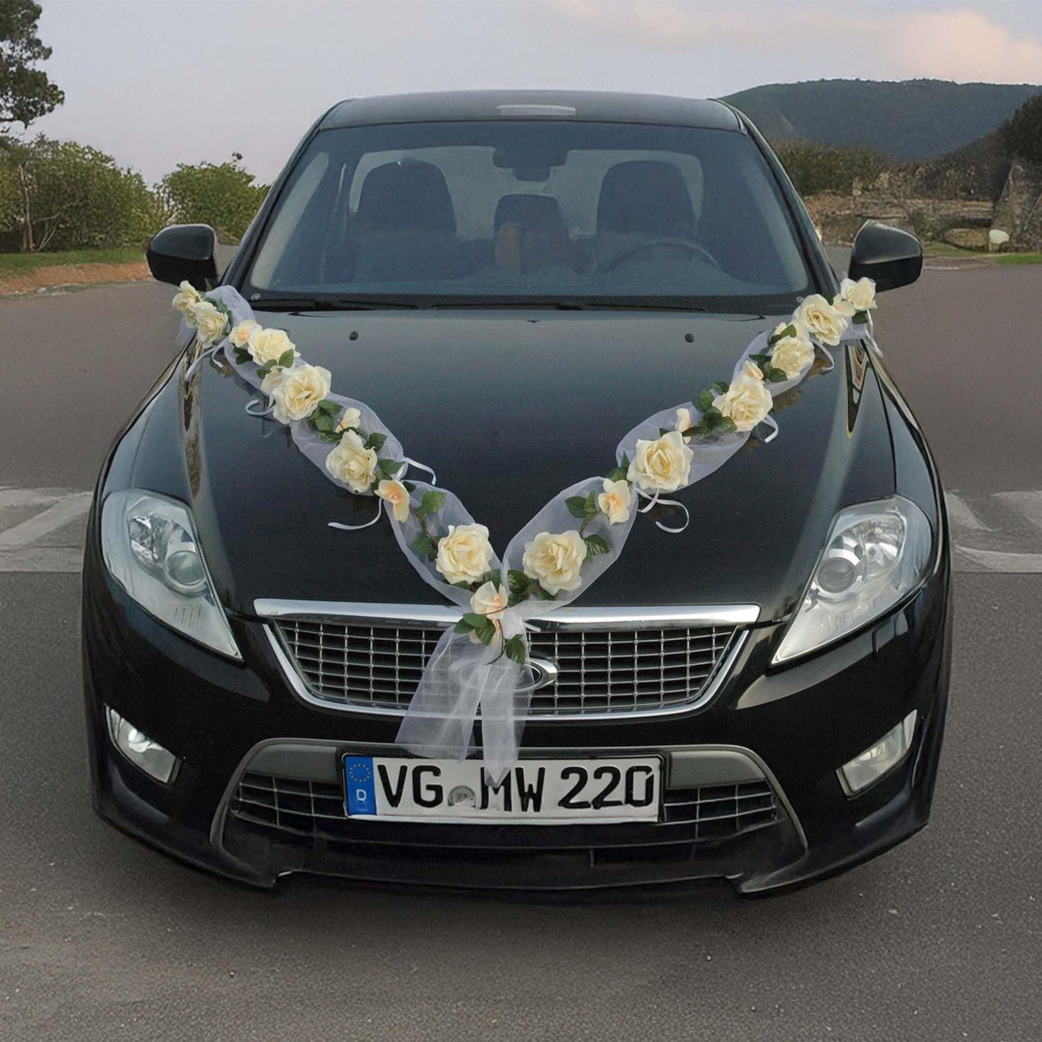 Rozen Garland bruid paar roos decoratie auto sieraden bruiloft auto huwelijk ® autoversiering deco personenauto (Rose - ShopVlot