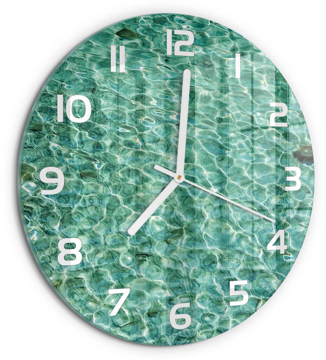 TULUP Wandklok - Transparant water Wandklok Glas Decoratie - fi30 cm - Groente Gekleurde Glazen Klok - Witte handen - Ronde Klok - Klok Glas Met Opdruk - Moderne Wandklok Glas