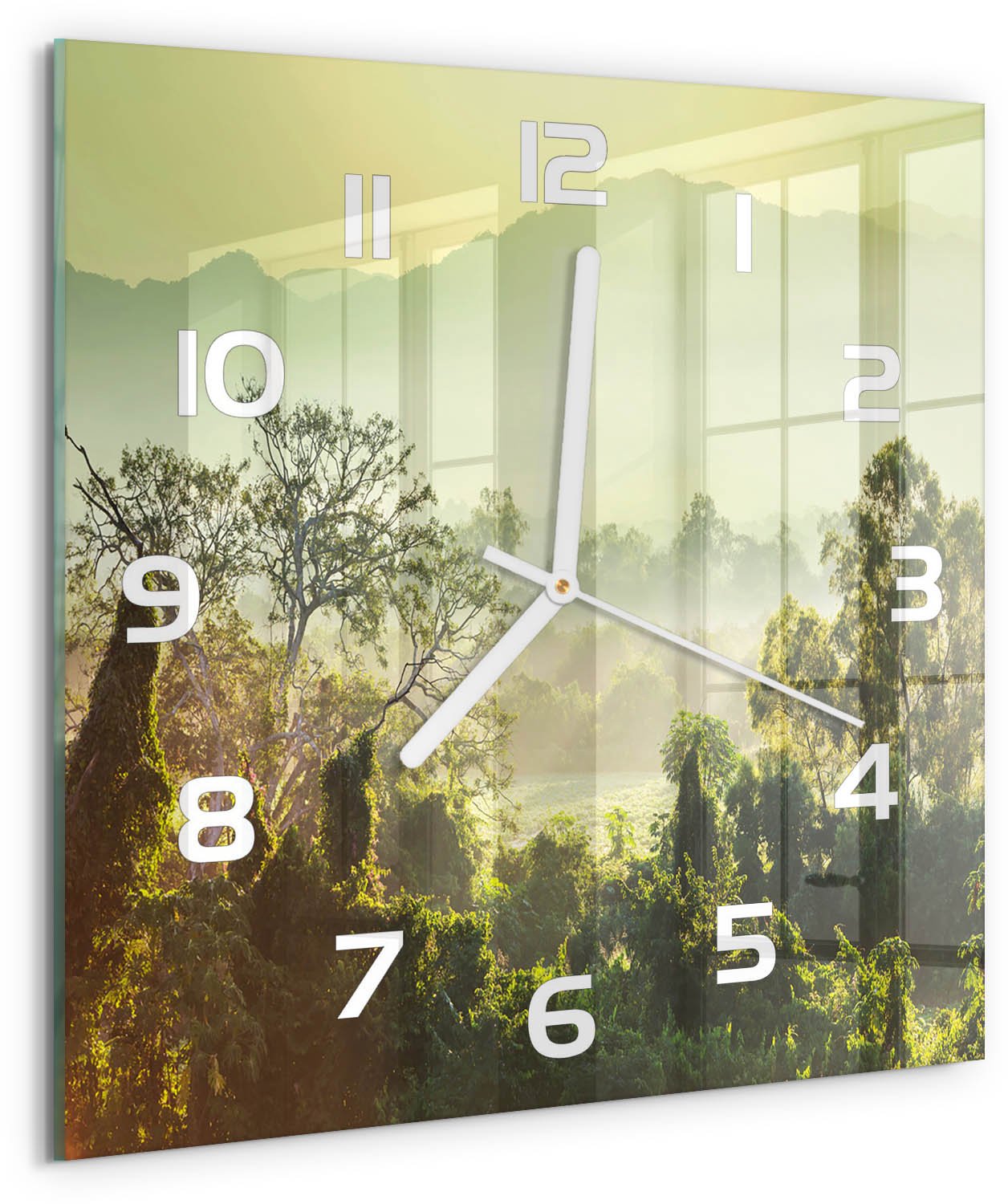 Tulup Wandklok - jungle Glazen Wandklok Design - 30x30 cm - Groente Klok Glas Met Opdruk - Witte handen - Vierkante Klok - Wandklok Glas Met Motief - Decoratieve Glazen Klok