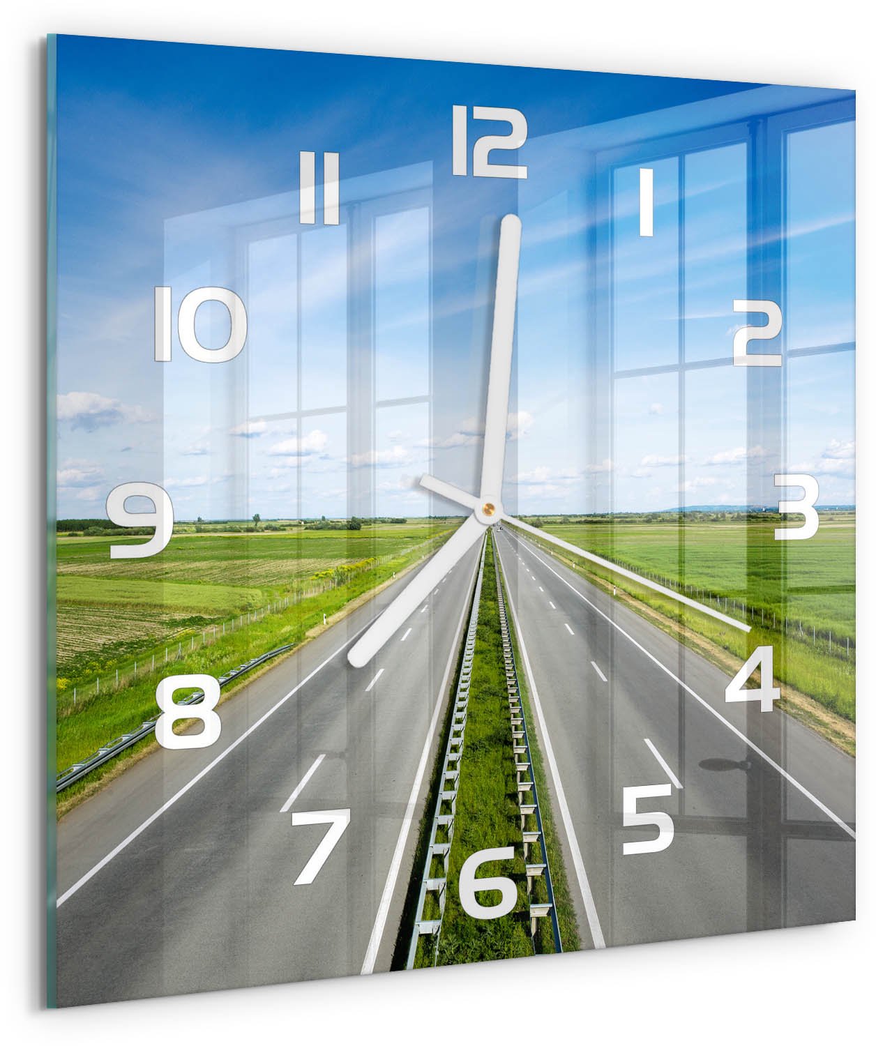 Tulup Wandklok - Snelweg Glazen Wandklok Design - 30x30 cm - Groente Klok Glas Met Opdruk - Witte handen - Vierkante Klok - Wandklok Glas Met Motief - Decoratieve Glazen Klok