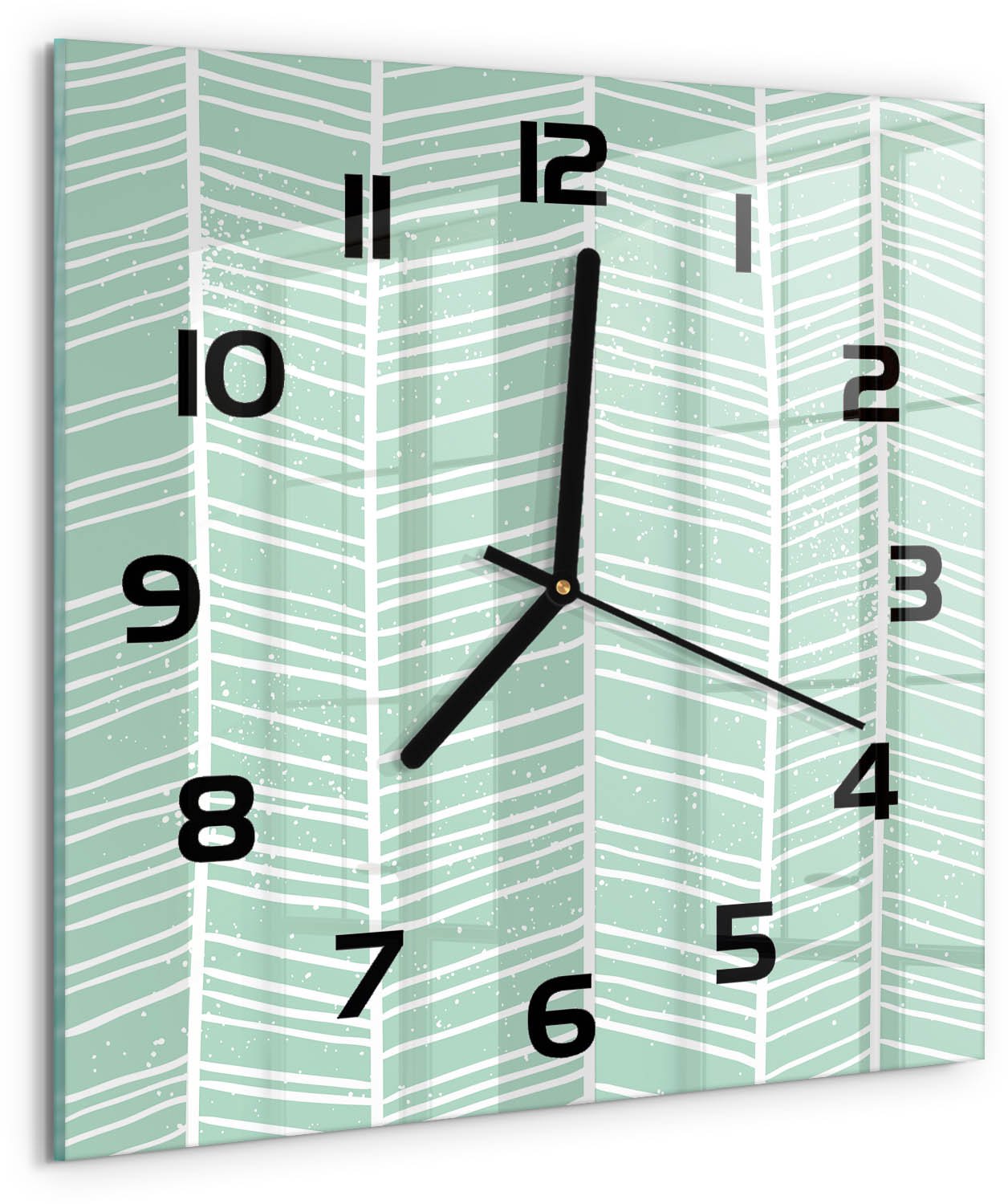 TULUP Wandklok - Visgraatpatroon Gekleurde Glazen Klok - 30x30 cm - Groente Glazen Klok Met Print - Zwarte handen - Vierkante Klok - Moderne Wandklok Glas - Wandklok Glas Decoratie