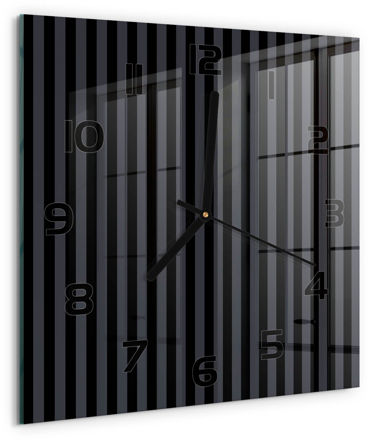 TULUP Wandklok - Zwarte en grijze strepen Klok Glas Met Opdruk - 30x30 cm - Zwart Moderne Wandklok Glas - Zwarte handen - Vierkante Klok - Decoratieve Glazen Klok - Glazen Wandklok Design
