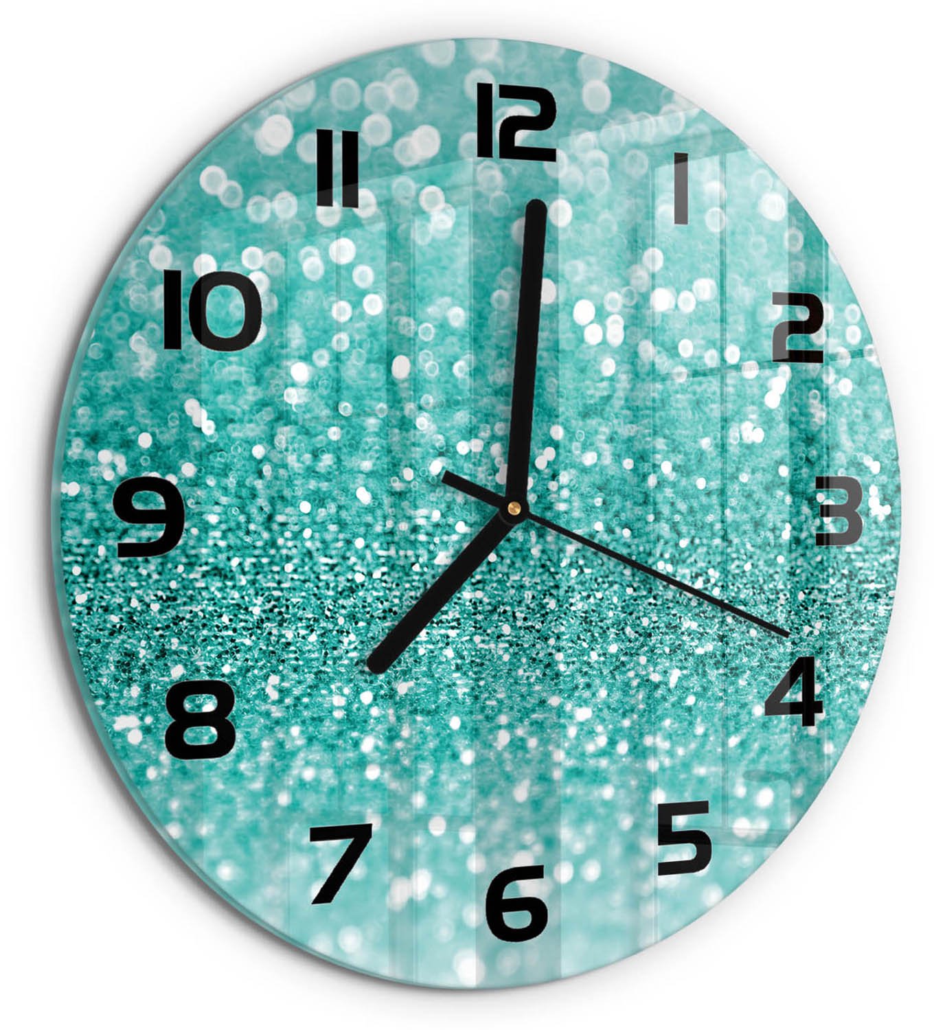 TULUP Wandklok - Kleine dingen Wandklok Glas Decoratie - fi30 cm - Blauw Gekleurde Glazen Klok - Zwarte handen - Ronde Klok - Klok Glas Met Opdruk - Moderne Wandklok Glas