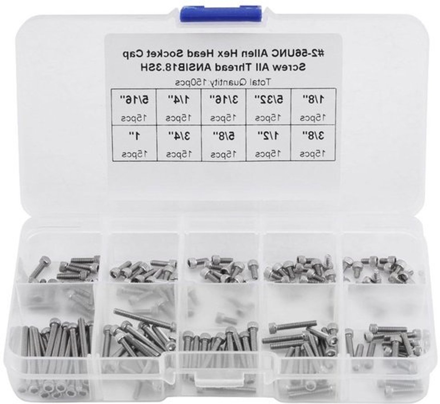 Schroeven Assortiment - Inbusbouten Set - Machineonderdelen Bevestigen - 150 Stuks 9 Maten - UNC 2-56
