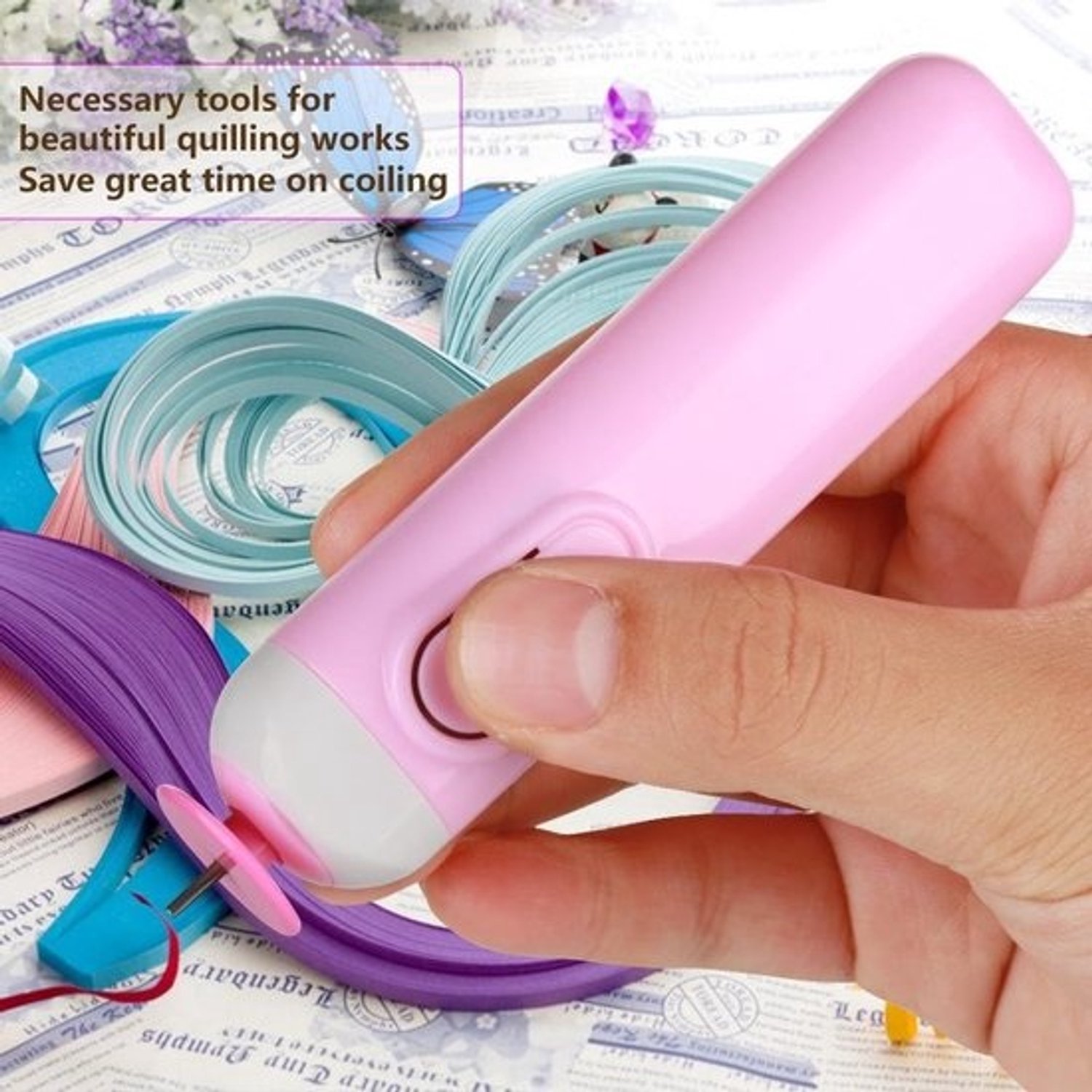 Elektrische Quilling Papier Volume Krulpen Ambachten Quilling Tool Origami Winder Staal roze