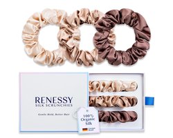 RENESSY Silk Hair Scrunchies, 100% Organic Silk, Large 3-Pack, 22 Momme 6A