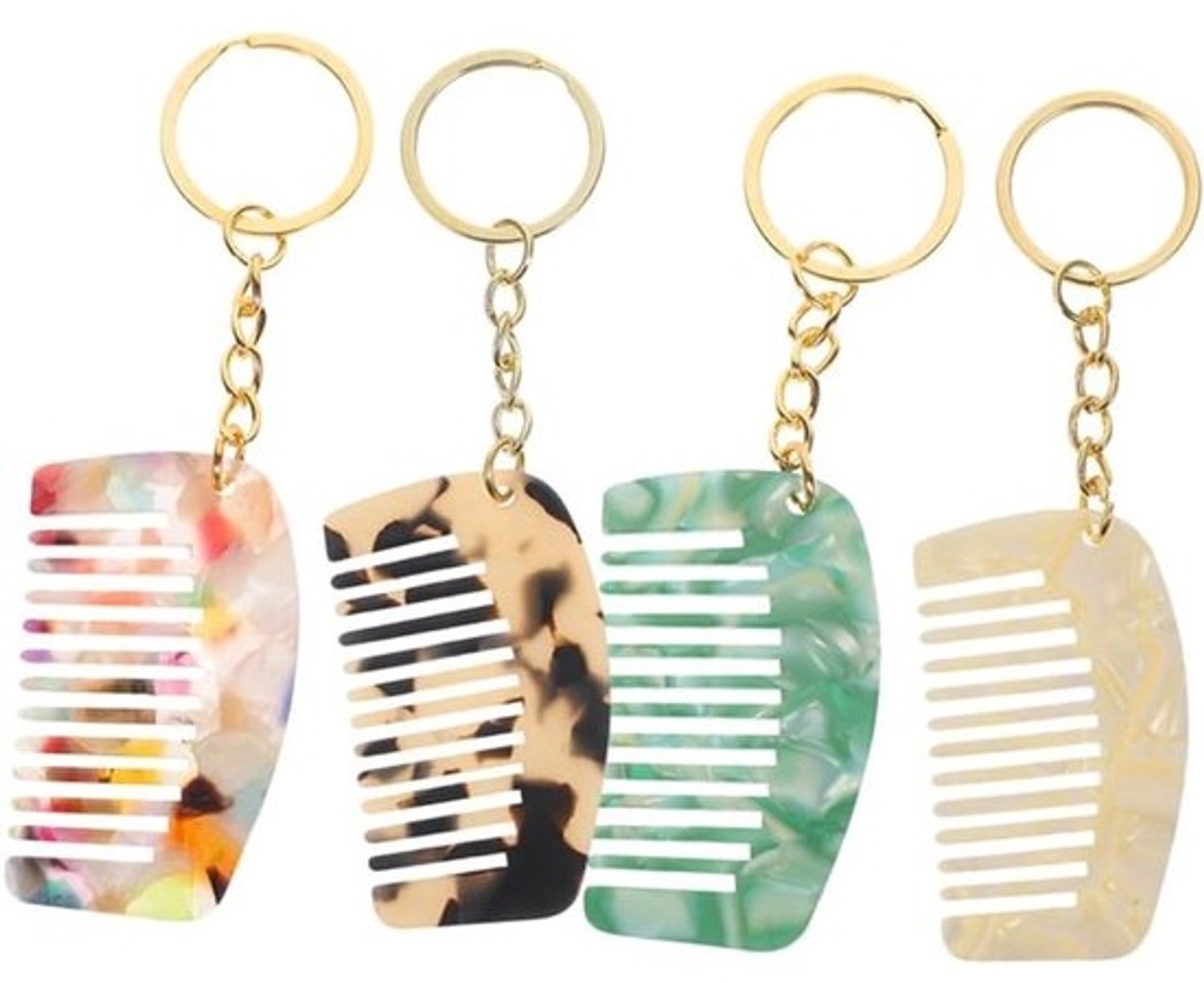 Mini Kam - Sleutelhanger Kam - Haar Stylen - Met Sleutelhanger Ring - 4 Stuks - Multicolor