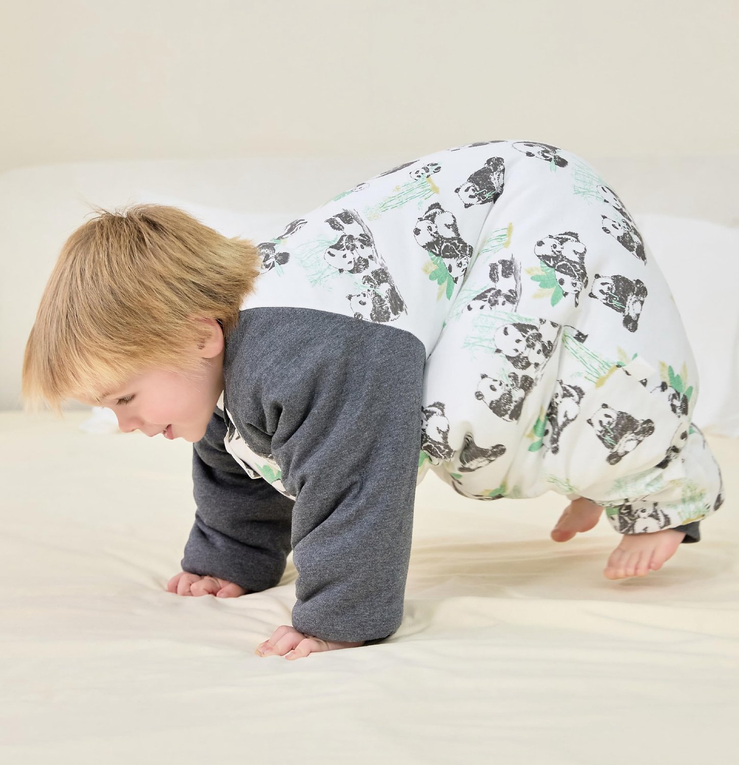 Chilsuessy Babyslaapzak voor de winter, met voeten, voor het hele jaar, slaapzak met pijpen, voor jongens en meisjes, afneembare mouwen, Panda/3,5 TOG
