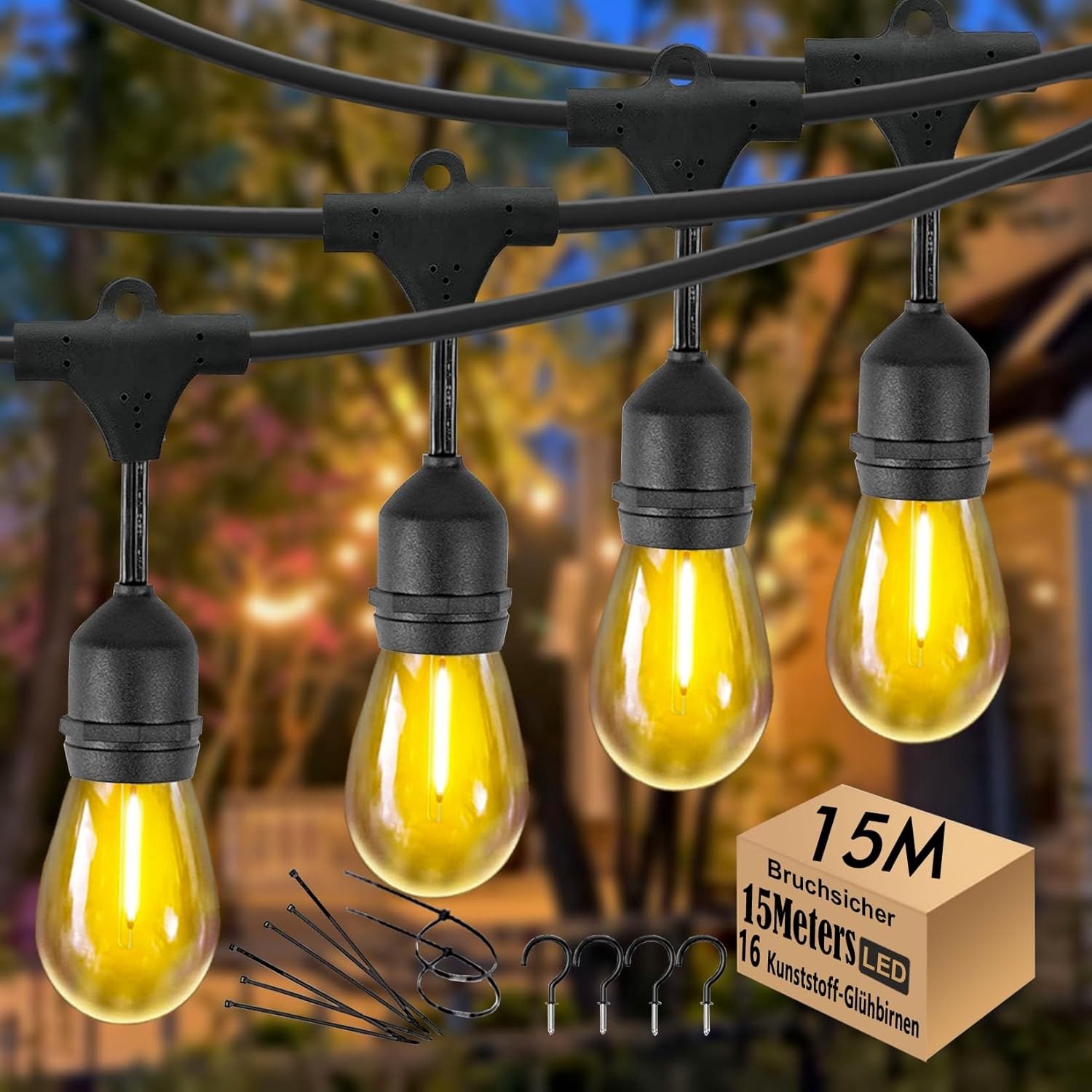 Lichtsnoer voor Buiten - 15M - S14 - Warmwit - Waterdicht en Energiezuinig