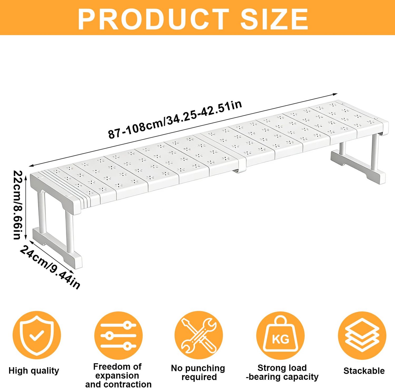 YushengTai Uitschuifbaar rek voor kast, telescopisch rek, uitbreidbaar opbergrek voor kast, breedte 24 cm, hoogte 22 cm, lengte verstelbaar 87-108 cm