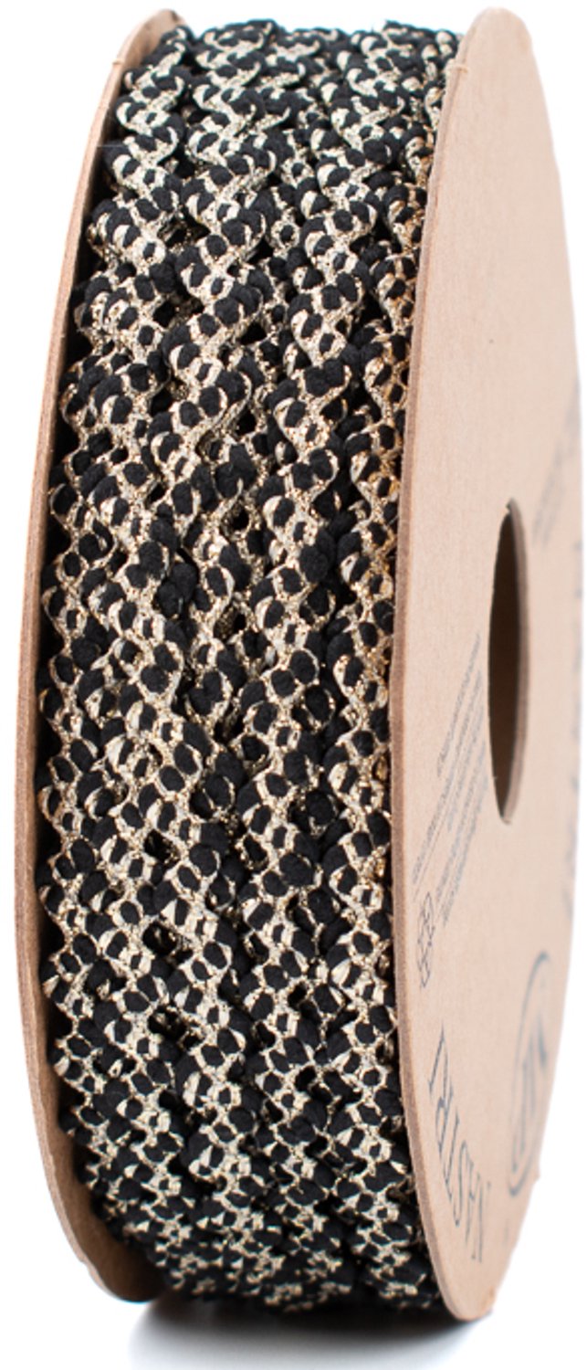 Kerstlint - cadeaulint - zwart met gouden golven - 5 mm x 15 meter