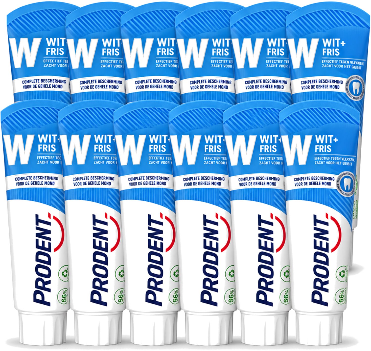 12 x Prodent – Tandpasta – Wit + Fris – Complete Bescherming – 75 ml - Voordeelverpakking - 12 stuks