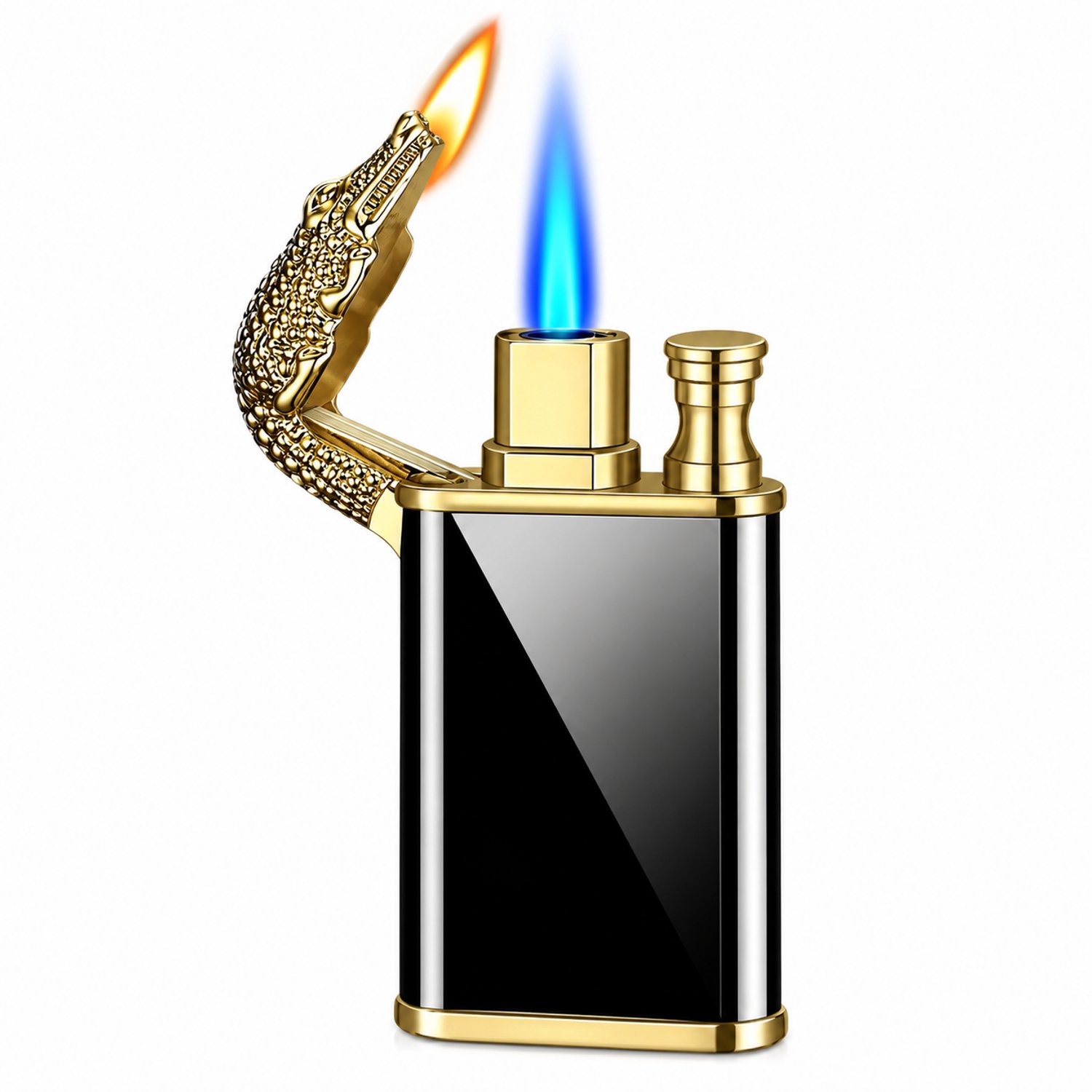 Nina’s Giftshop® Luxe Krokodil Aansteker met Dubbele Vlam – Windproof Gasaansteker – Cadeau voor Hem, Man, Vader – Vaderdag, Valentijn, Kerst