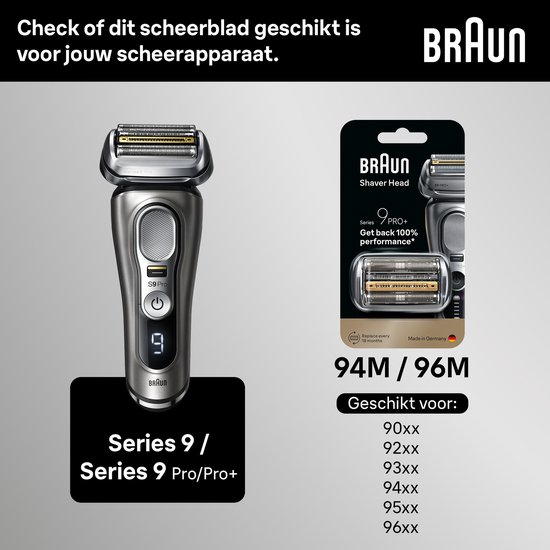 Tête de rasoir Braun Series 9 Pro dans son emballage, compatible avec les rasoirs 90xx à 96xx.