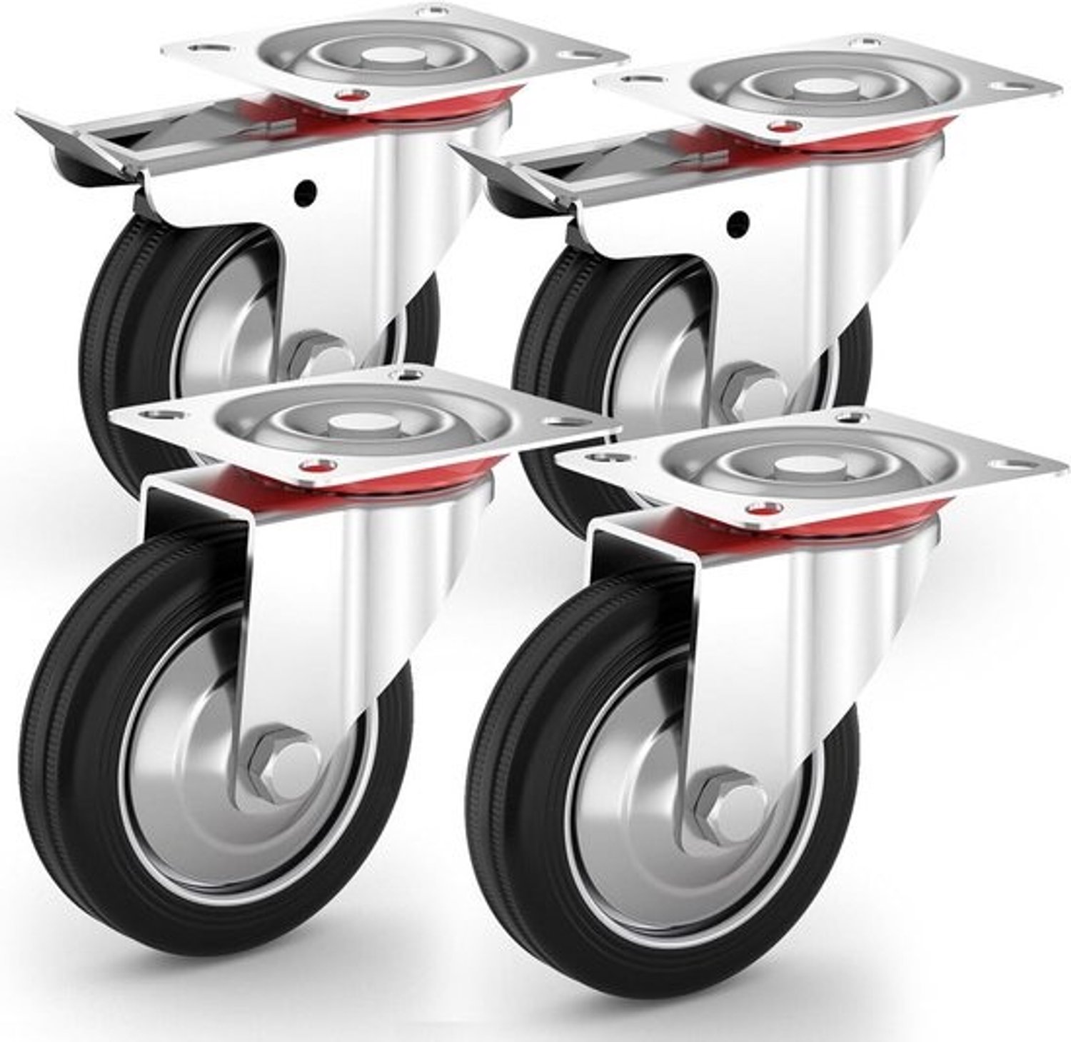 Zware transportwielen - Verrijdbare wielen - Werkbank verplaatsen - Met remfunctie - 100 mm diameter - Zwart