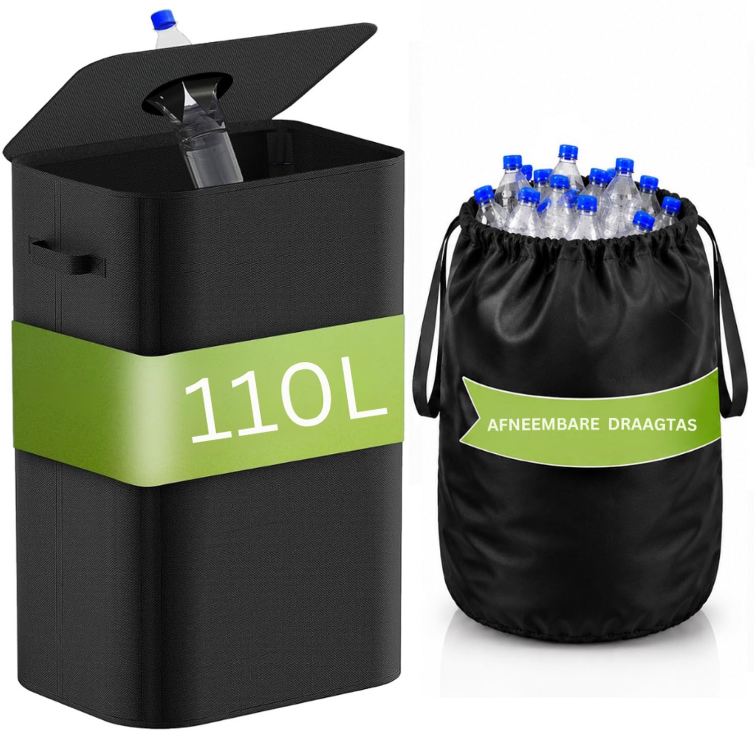 VH Supplies® Statiegeld Container - Recycle Bak Flessen en Blikjes - Flessenbak - Flessentassen - Zwart - 110L - 43 x 33 x 75 cm