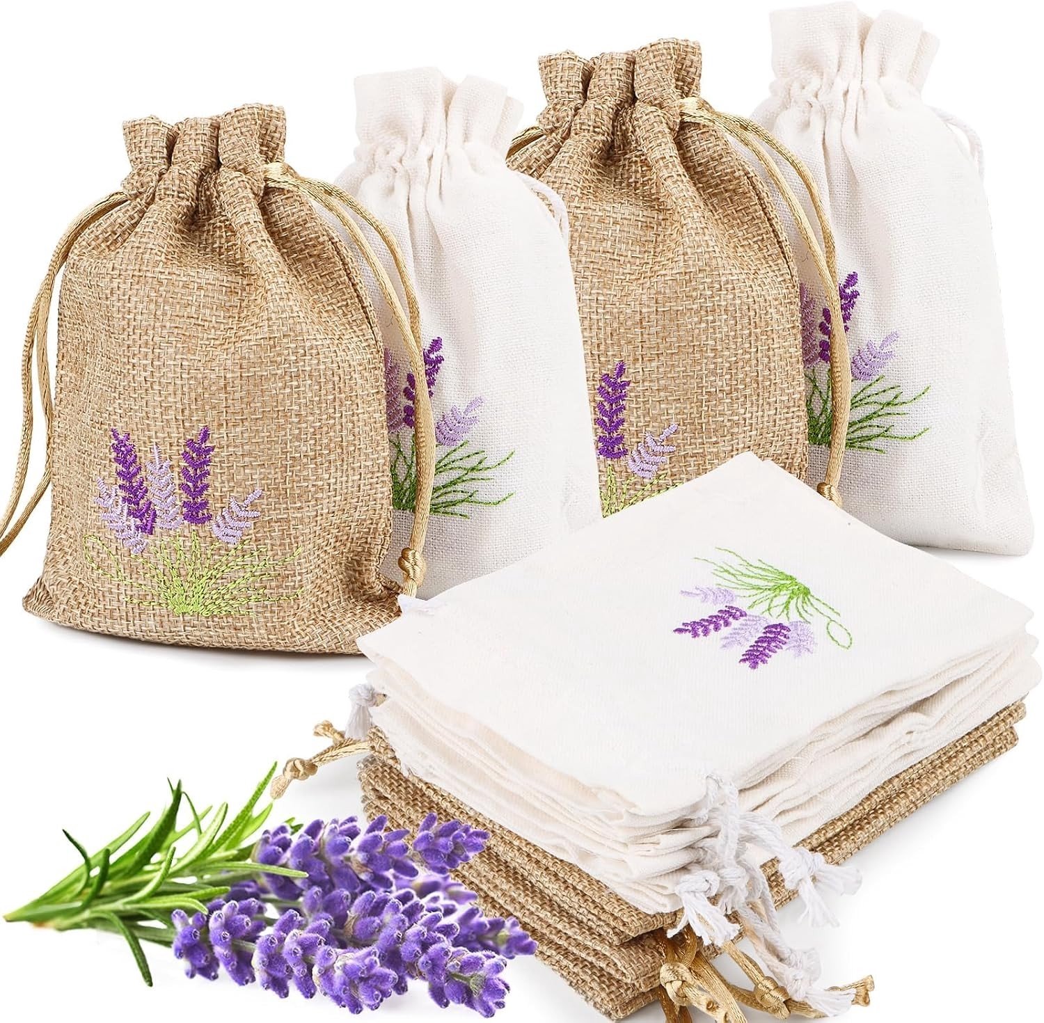 Lavendelzakjes - Katoen en Linnen - 10 x 14 cm - Lege Zakjes met Trekkoord - Voor Sieraden, Specerijen en Cadeaus