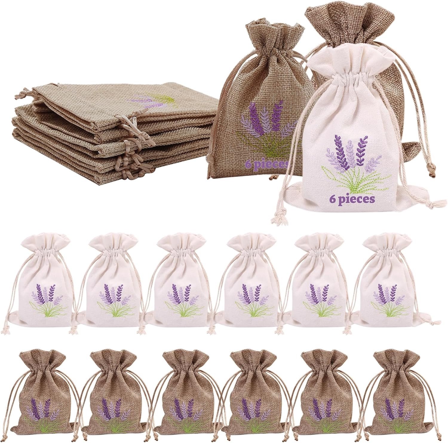 Lavendelzakjes - Wit - 10 x 14 cm - Katoen en Linnen met Trekkoord - Voor Lavendel, Specerijen en Kruiden