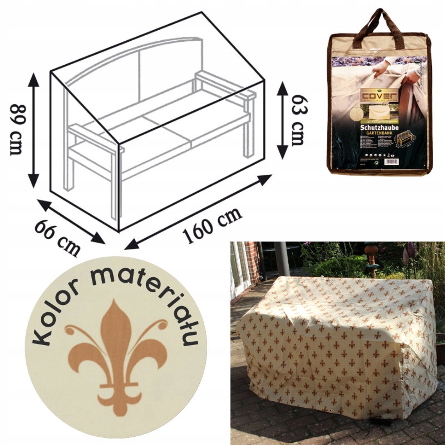 Beschermhoes Tuinbank 3-Persoons 160x66x89cm Beige met Bloemendessin