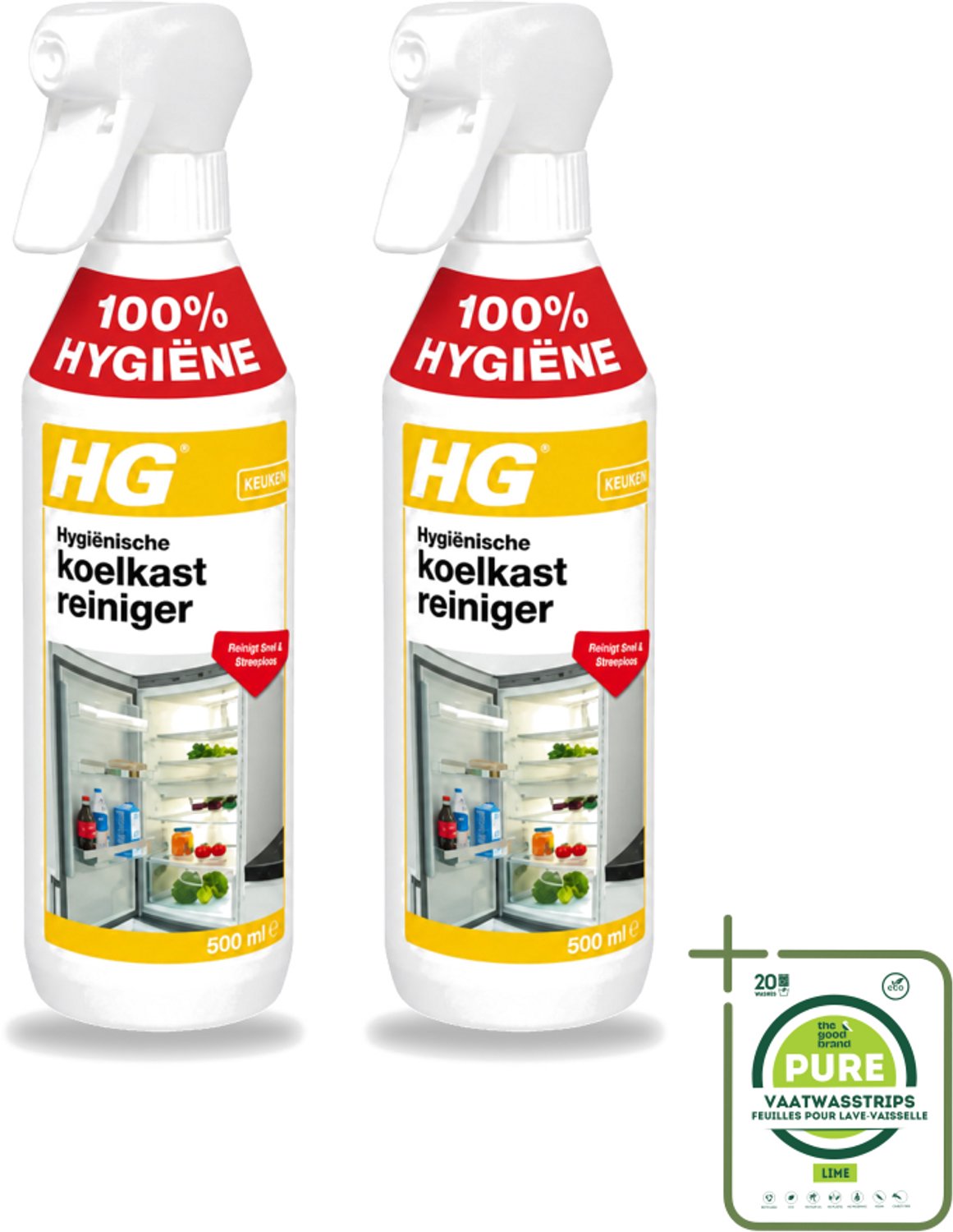 2 x HG - Hygiënische Koelkastreiniger - Reinigt Snel & Streeploos - 500 ml - Grootverpakking - Koelkast Reinigen - Koelkast Reinigingsmiddel - Hygiënische Koelkastreiniger - Koelkast Reinigen Zonder Afspoelen - Koelkast Reinigen Snel