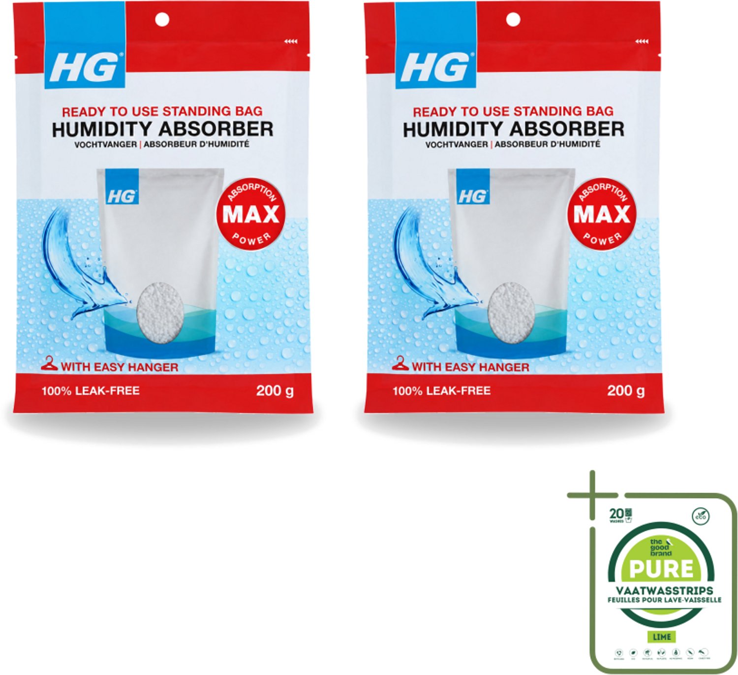 2 x HG - Vochtvanger - 200 g - Grootverpakking - Vaatwasstrips - Vochtvanger - Vocht Absorberen - Vocht Beheersen - Vocht In Kleine Ruimtes - Vocht Opvang