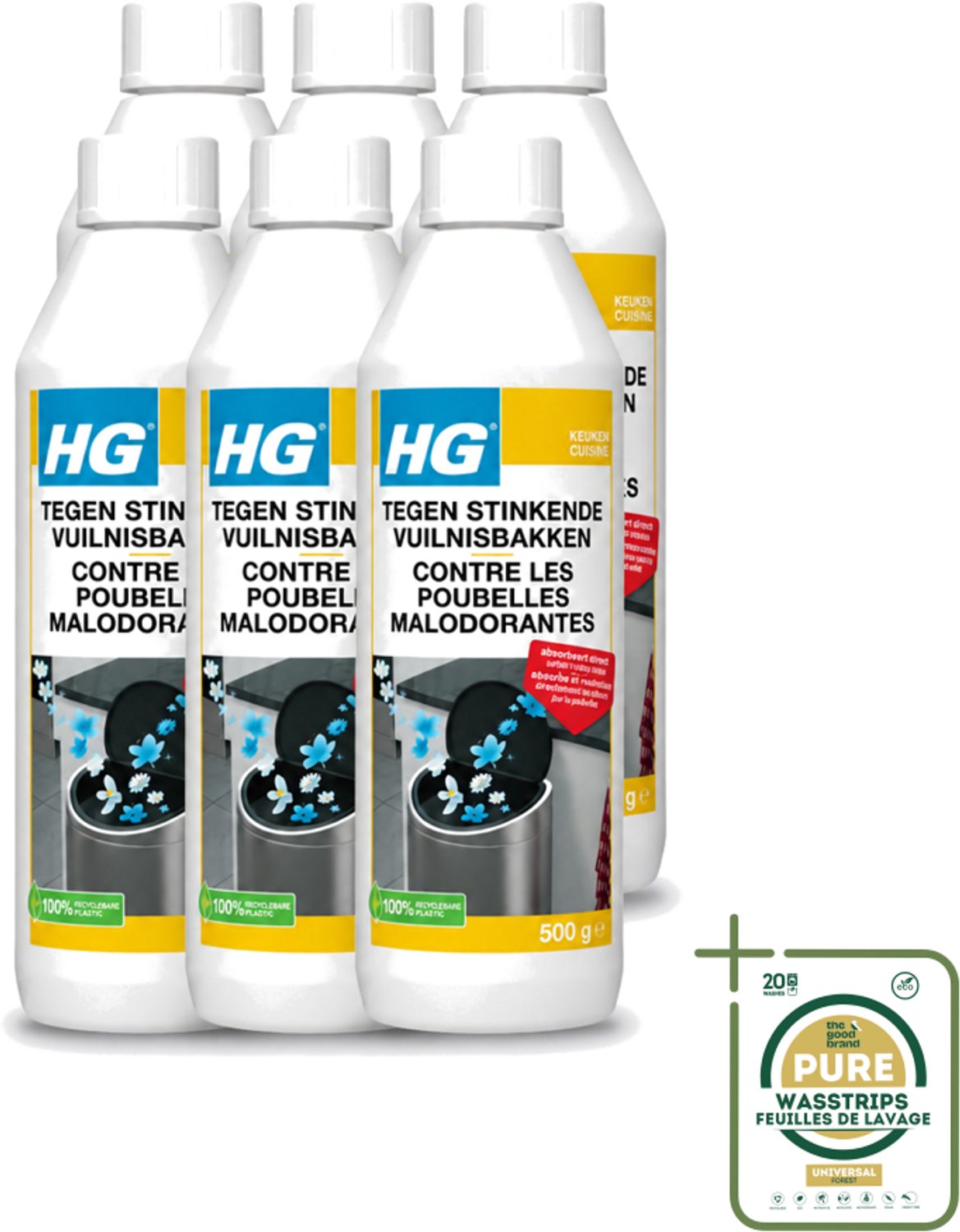 6 x HG - Tegen Stinkende Vuilnisbakken - Neutraliseert Geuren - 500 g - Stinkende Vuilnisbakken - Geurneutraliseren - Afvalgeuren - Vuilnisbak Geuren - Afvalcontainer Geuren